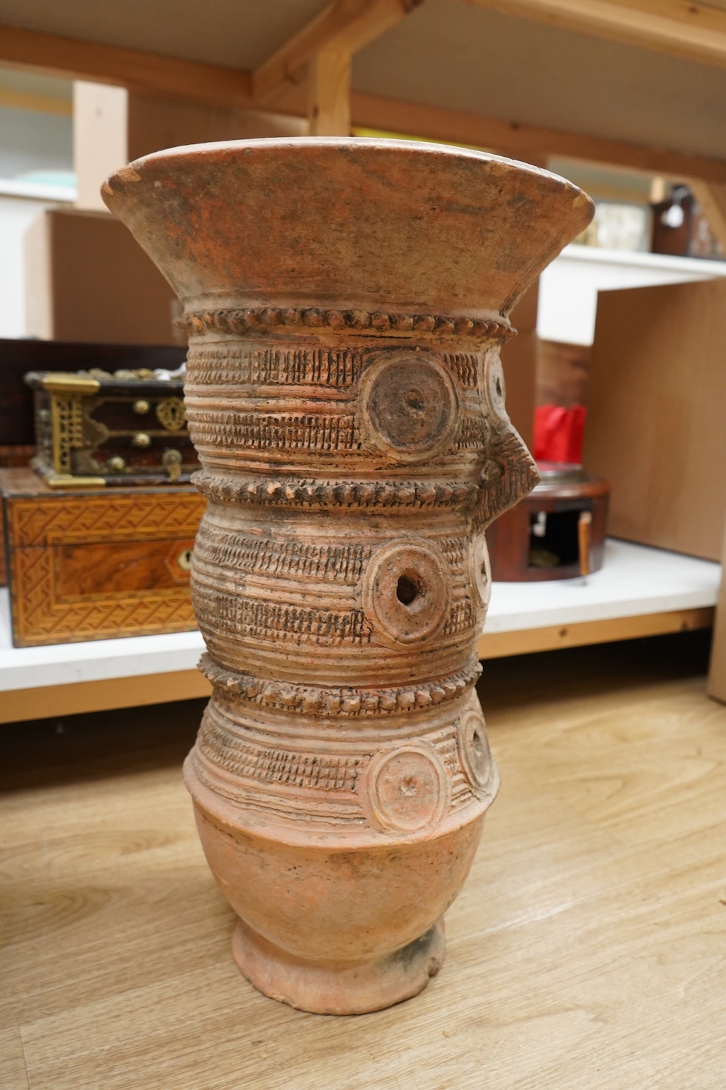 African art - a 20th century Nigerian terracotta nupe pot support, 55cm